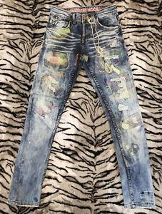Smugglers Moon Colorful Ripped Distressed Hippie Boho Blue Skinny Jeans - Picture 1 of 11