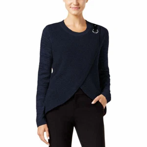 INC INTERNATIONAL CONCEPTS Size L Mixed-Knit Layered Sweater NAVY - Picture 1 of 2