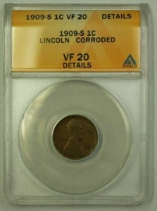 1909-S Lincoln Wheat Cent 1c ANACS VF-20 Details Corroded (B) (WW) - Picture 1 of 2