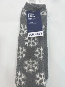 Old Navy Anti-Skid Socks Kids Unisex Gray & White Snowflakes One Size Cozy Socks - Picture 1 of 14