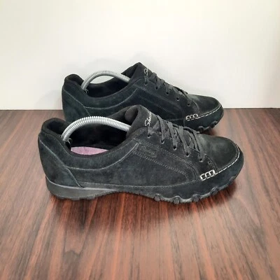 Zapatos de motociclista Skechers calce relajado para mujer talla 7,5 negros gamuza con cordones bajos  Foto 1 de 4