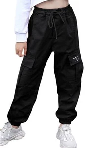Big Girls Cargo Pants Drawstring Elastic Waist Loose Tapered Cargo Jogger Pan... - Picture 1 of 7