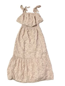 Une Ame Dress Maxi Sundress Sz M Pale Pink Boho Eyelet Prairie Cottagecore Sweet - Picture 1 of 13