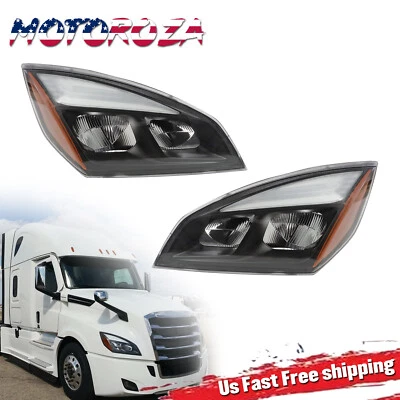 For 2018-2022 Freightliner Cascadia Full LED Black Housing Headlights Headlamps - Image 1 of 4