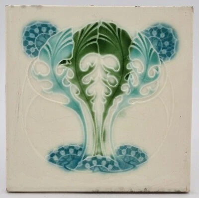 Azulejo mayólica antiguo Art Nouveau en relieve Corn Brothers C1905 Foto 1 de 3