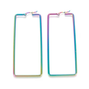 Stainless Steel Geometric Hoop Earrings Rectangle Gauge 76x33 2mm 1x0.6mm A200 - Picture 1 of 2