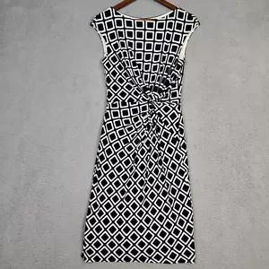 Lauren Ralph Lauren Midi Dress Womens 4P Navy White Geometric Twist Front Sheath - Picture 1 of 12