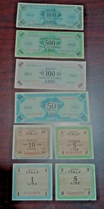 Italy Lot of 8 Allied Military Currency RARE Uncirculated & Circulated Condition - Picture 1 of 4