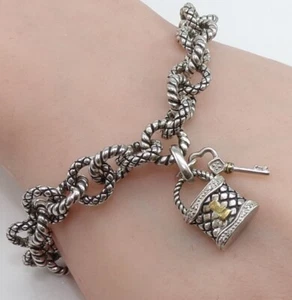 Brazalete Rolo Andrea Candela Llave Cerradura Diamante Plata de Ley y Oro 18K LMI2 - Imagen 1 de 5