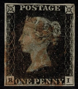 1840 1d Black Plate 5 RI 4m Light Red MX Expertised Fine Used Cat. £375.00 - Picture 1 of 1