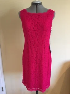 NWT Adrianna Papell Square Neck Lace Lipstick Sheath Dress Size 12 - Picture 1 of 7
