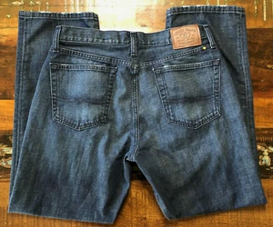 Lucky Brand Men's Jeans Classic Straight Dark Wash Factory Distressed Hems Sz 33 - Picture 1 of 12