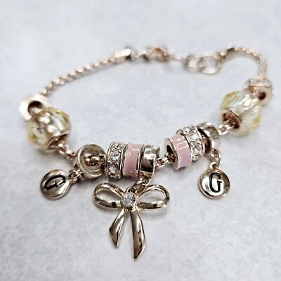 Guess розового золота цвет розовый бусина рака осведомленности браслет с брелоками одобрение 8,5» цепочка - Изображение 1 из 4