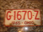 1965 Ohio License Plate G 1670 Z