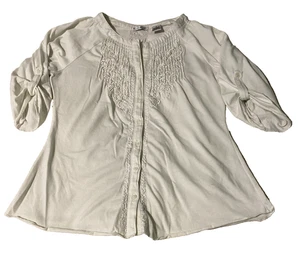 Katies Kloset Knit Top Womens Medium Cream Cotton Blend Roll Tab Sleeve Boho Top - Bild 1 von 10