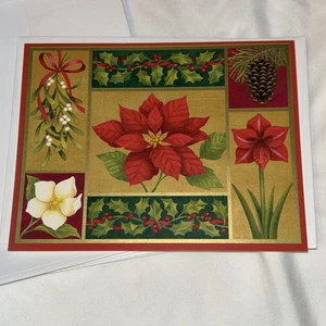 SET OF 9 Caspari Christmas Cards Poinsettias Floral Printed In Switzerland - Picture 1 of 10