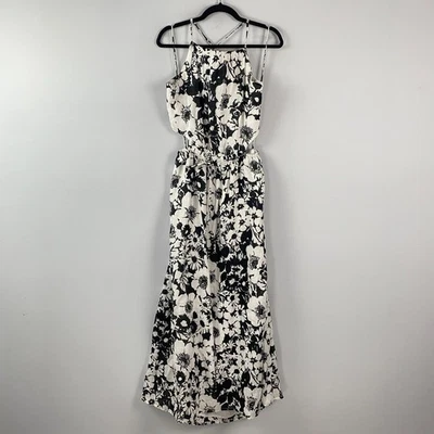 Maxi Vestido Faithfull the Brand La Piedra Talla 10 Lino Negro Blanco Floral Foto 1 de 4