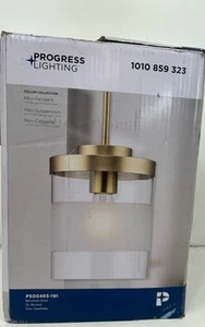 Progress Lighting Pellum 1-Light Gold Mini Pendant Clear Glass w/ Etched Accent - Picture 1 of 2