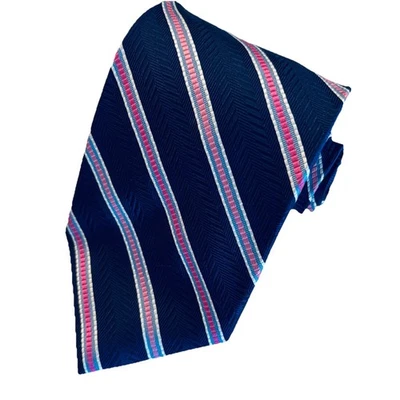 Corbata para hombre Beau Brummell REPP tejida azul marino, rosa y blanco a rayas seda texturizada Foto 1 de 4