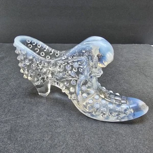 Vtg FENTON clear Opalescent glass Hobnail Cat head Shoe Slipper Cat Head 5-1/2" - Picture 1 of 12