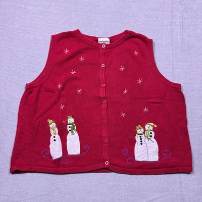 Breckenridge Womens Red Snowman Snowflake Ugly Christmas Sweater Vest Size 3X - Image 1 of 4