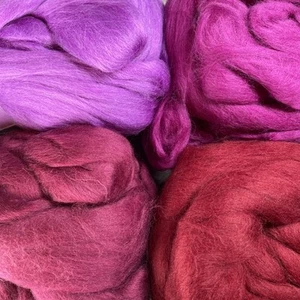 Purple MIX Wool Merino Top Roving Fiber Solid Colors Spinning Felting 4 x 4oz Ea - Picture 1 of 5