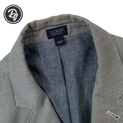 Mens M / 40 R J Crew Natural Grey Mini Stripe Cotton Casual Blazer - Image 1 of 4