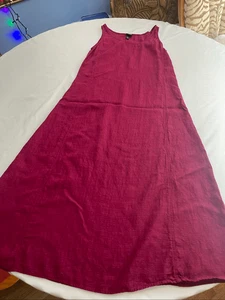 Eileen Fisher ärmelloses burgunderrotes Viskose Leinen Nylon Maxikleid Größe Large - Bild 1 von 6