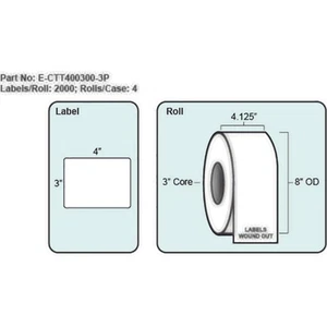 Etiqueta de transferencia térmica 4x3, con Perf, 2000 etiquetas por rollo, 4 rollos por caja, - Imagen 1 de 1