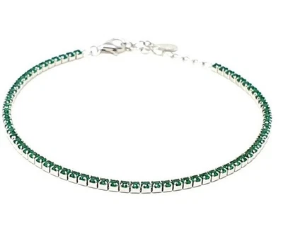 Bracciale Tennis Argento 925 con Pietre Verdi simil smeraldi - Immagine 1 di 2