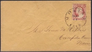 U.S. 1850's 3¢ ORANGE BROWN IMPERF TYPE II TIED MOLINE ILLS TO MAINE - Picture 1 of 2