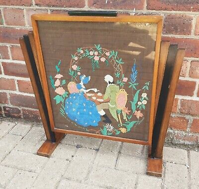 Art Deco Odeon Style Fire Screen Crinoline Lady & Gent Afternoon Tea Embroidery  • 80£
