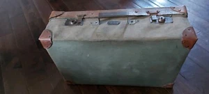 Antique Canvas Leather And Metal Suit Case Around 100 Years Old - Picture 1 of 6
