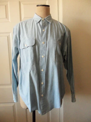 Camisa de Trabajo Vintage Ralph Lauren Azul Cambray 100% Algodón Manga Larga Utilitaria 8 Foto 1 de 4