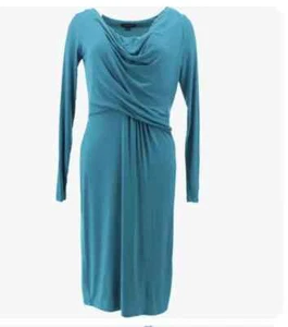 H by Halston Teal Cowl Neck Long Sleeve Dress Sz 2 - Picture 1 of 3