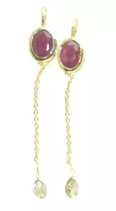 Oval Ruby & Briolette 2.73Cts Dangling Earring 18K Yellow Gold - Picture 1 of 13