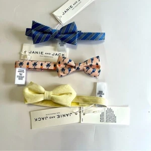 Janie & Jack Infant 0-24 Months Bowtie Bundle 3 Pieces Yellow Tropical Striped - Picture 1 of 6