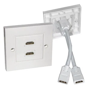 HDMI Twin Dual Faceplate Face Plate Wall Socket 2 Port - INTEGRATED CABLES - Picture 1 of 1