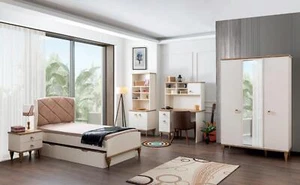 Unisex Schlafzimmer Jugendzimmer Set Bett Nachttisch Bücherregal Tisch 5tlg. Neu - Bild 1 von 5