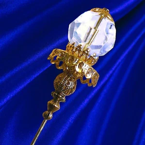 LONG CLEAR HATPIN WITH LARGE FACETED CRYSTAL - 8" LONG GOLD FINISH #hatpins - Picture 1 of 12