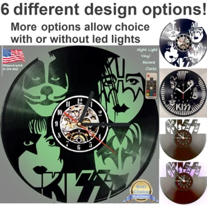Kiss Rock band vinyl record wall clock w/wo LED back light album cd LP shirt art - Picture 1 of 12