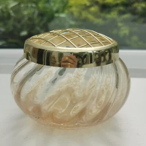 Peach Decorative Glass Rose Bowl With Gold Lid - Picture 1 of 7