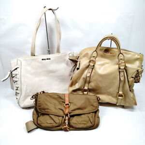 Miu Miu Tote Bag  3 set Whites Leather 1136623