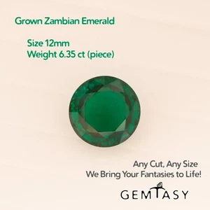 Cut stone - Emerald Zambian hydrothermal lab grown, 12mm 6.25-6.35ct - Picture 1 of 3
