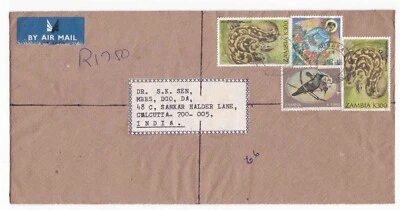 Zambia Cover to India with Bird Snake Theme Stamps - Изображение 1 из 2