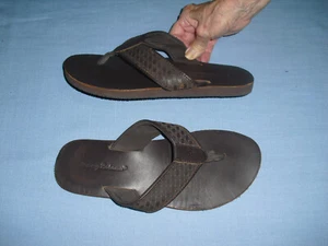 Tommy Bahama Castro Woven Dark Brown Thong Leather Flat Sandal Men Size 10 - Picture 1 of 5