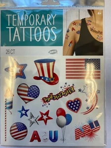 1 pack 26 Patriotic temporary Tattoos party supply 4th of July USA flags - Picture 1 of 1
