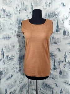 Wolford Womens Top Golden Dark Bage Lurex Stretch Sleeveless Top Sz L 🌈 - Picture 1 of 9