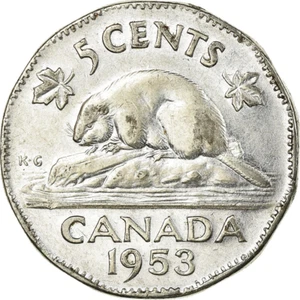 Canadian Coin Canada 5 Cents | Queen Elizabeth II | Beaver | 1953 - 1954 - Picture 1 of 6