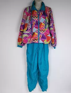 VTG 80s 90s Tracksuit Womens S Green Pink Multicolor Windbreaker Set Reversible - Picture 1 of 18